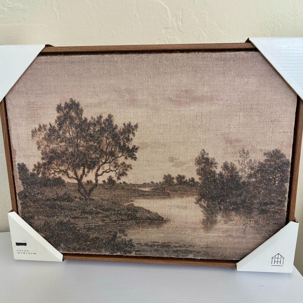 Hearth & Hand with Magnolia Horizontal Landscape Lake Burlap Framed Wall Art - Picture 3 of 16